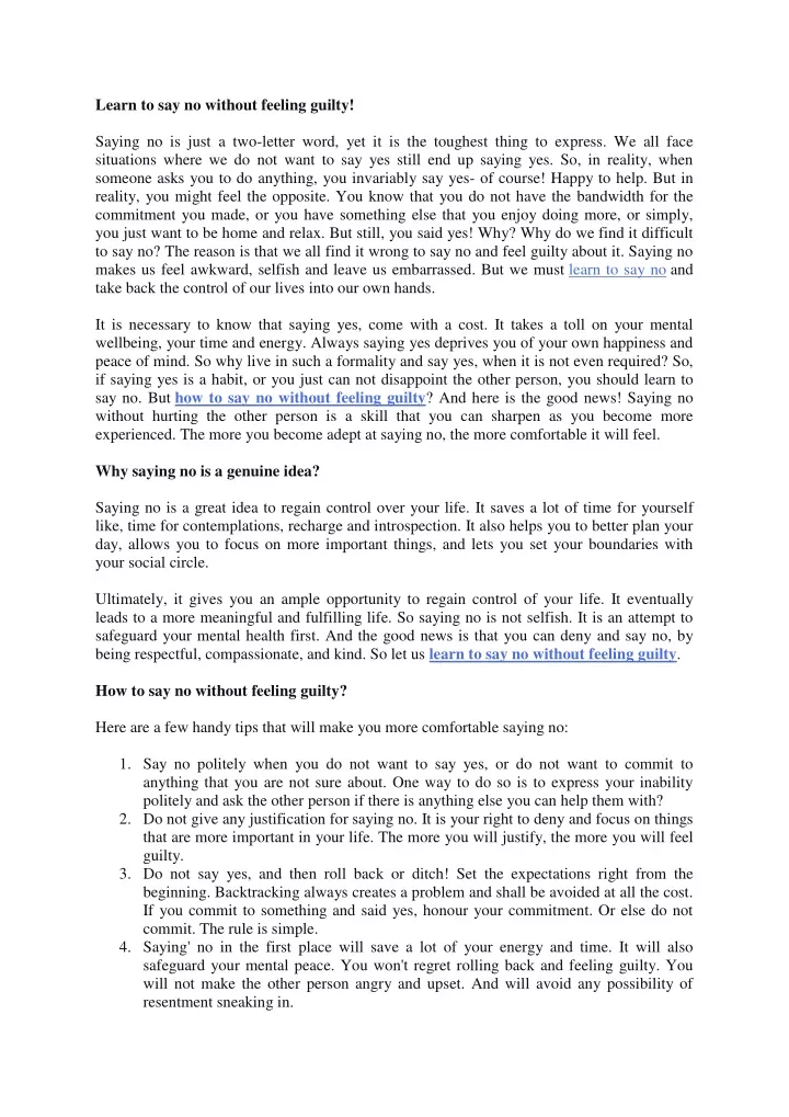 learn to say no without feeling guilty saying