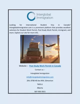 Post Study Work Permit in Canada | Interglobalimmigration.com
