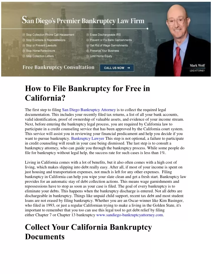 how to file bankruptcy for free in california