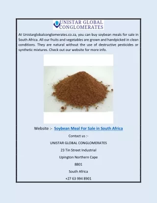 Soybean Meal for Sale in South Africa | Unistarglobalconglomerates.co.za