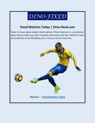 Fixed Matches Today | Dino-fixed.com