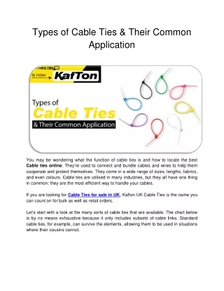 Types of Cable Ties & Their Common Application