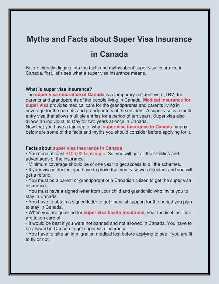 myths and facts about super visa insurance