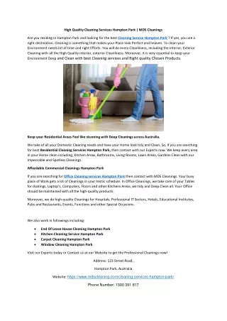 End of Lease House Cleaning Hampton Park | MDS Cleanings