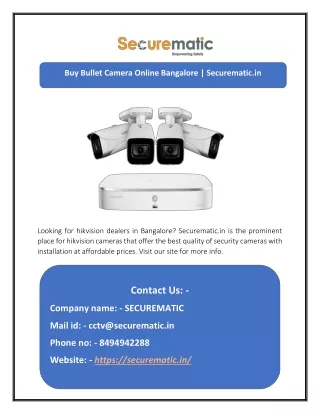 Buy Bullet Camera Online Bangalore | Securematic.in