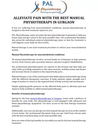 Alleviate Pain with the Best Manual Physiotherapy in Gurgaon