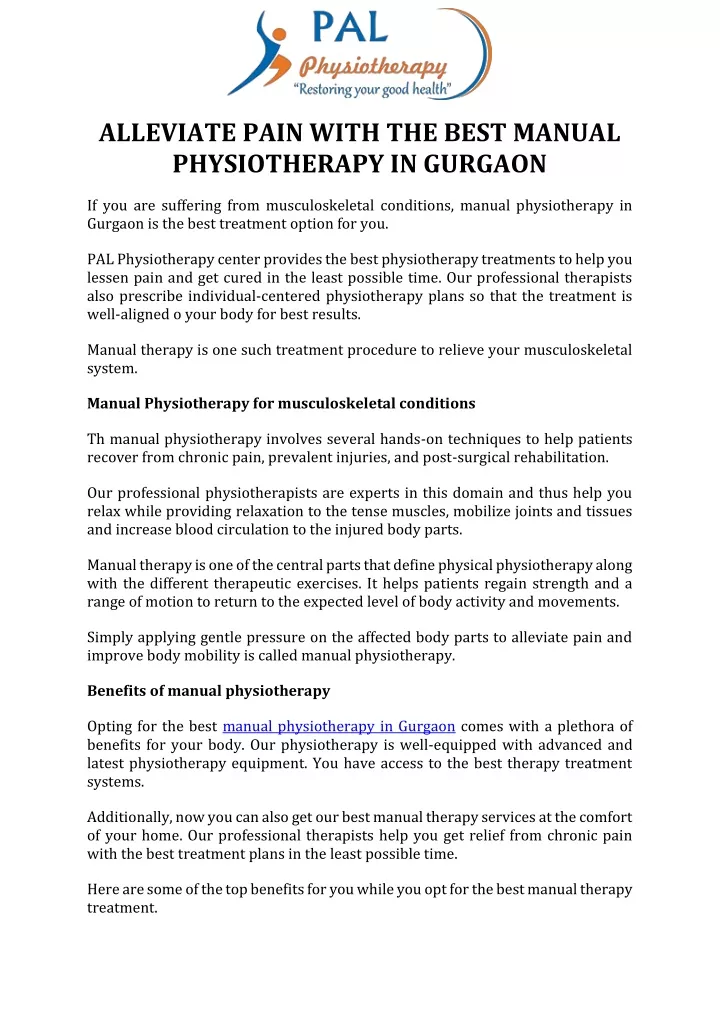 alleviate pain with the best manual physiotherapy