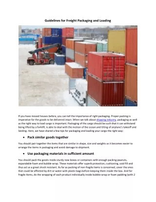 Guidelines for Freight Packaging and Loading