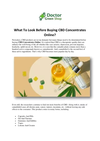 Buy CBD Concentrates Online At Doctor Green Shop In California