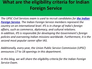 what are the eligibility criteria for indian foreign service