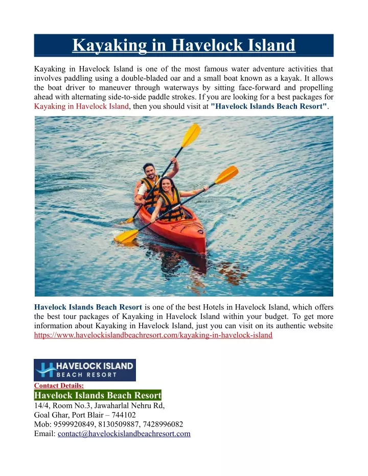 kayaking in havelock island