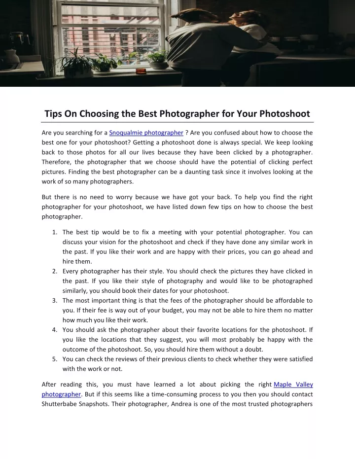 tips on choosing the best photographer for your