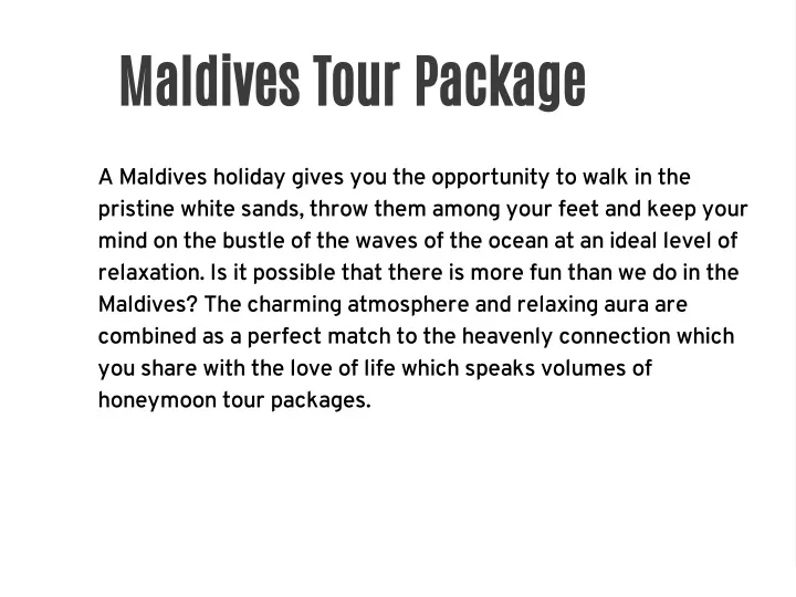 maldives tour package