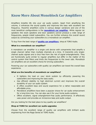 know more about monoblock car amplifiers