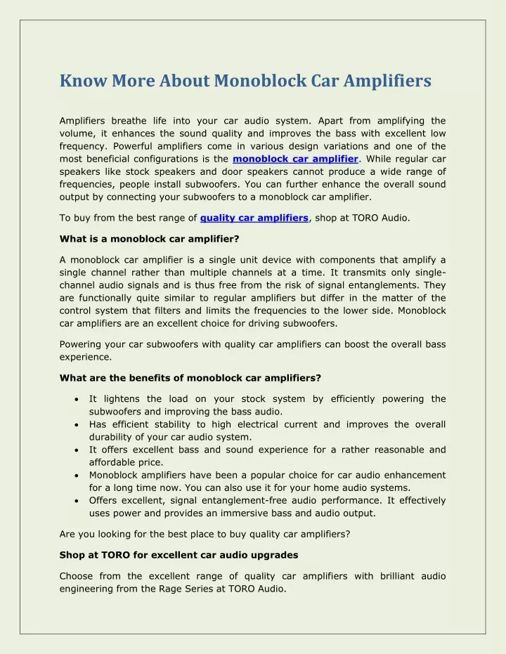 know more about monoblock car amplifiers