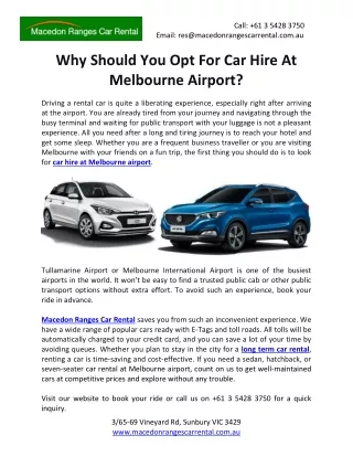 Why Should You Opt For Car Hire At Melbourne Airport?