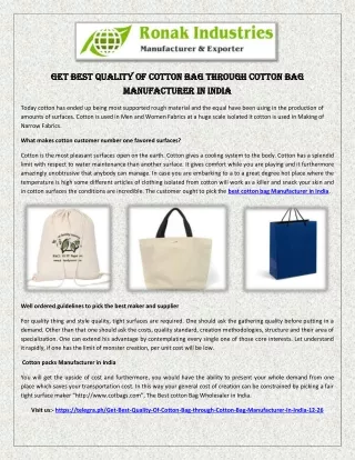 Get Best Quality of Cotton Bag through Cotton Bag Manufacturer In India