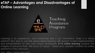 eTAP – Advantages and Disadvantages of Online Learning