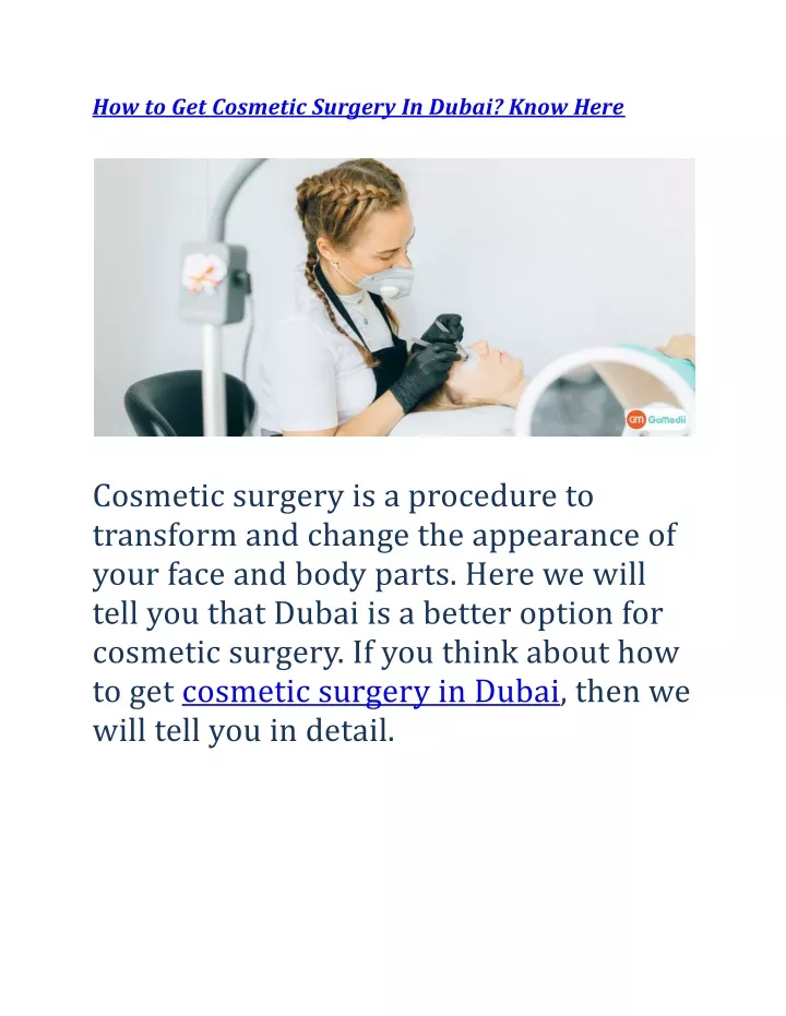 how to get cosmetic surgery in dubai know here