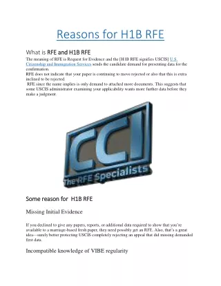 Reasons for H1B RFE