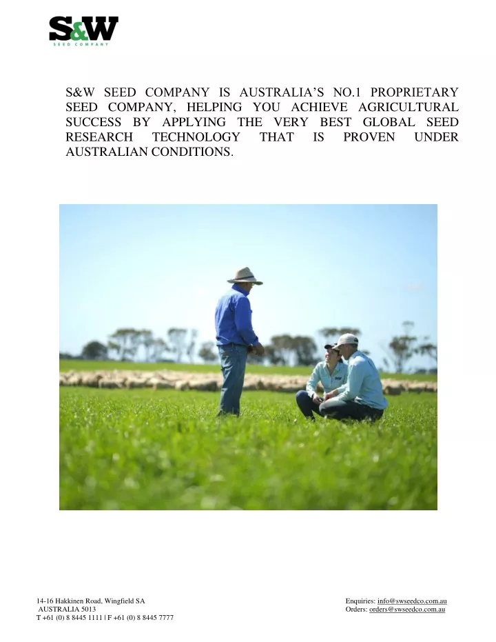 s w seed company is australia s no 1 proprietary