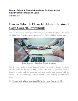 Identification of the right financial advisor - Stuart Coles Coworth Investments