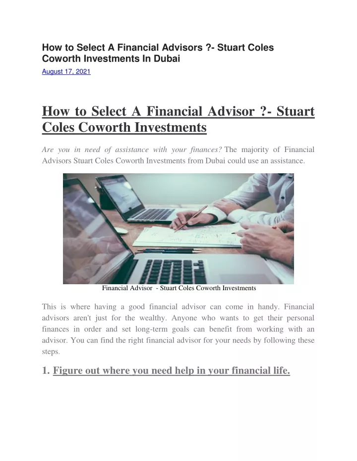 how to select a financial advisors stuart coles