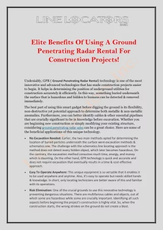 Elite Benefits Of Using A Ground Penetrating Radar Rental For Construction Projects