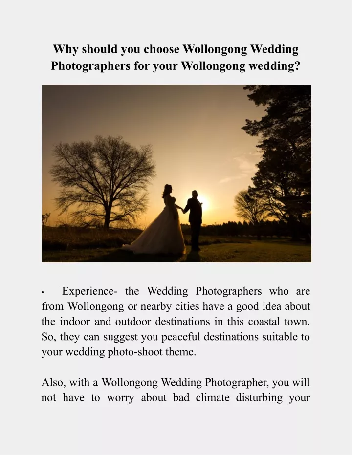 why should you choose wollongong wedding