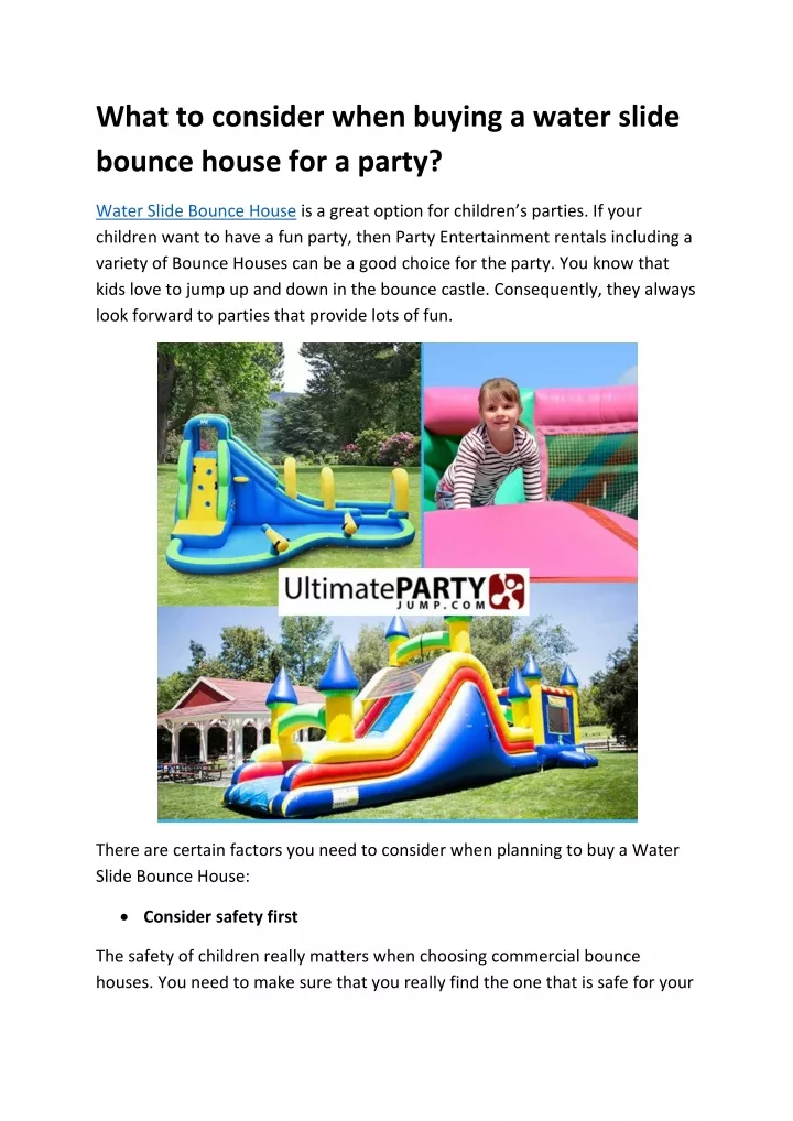 what to consider when buying a water slide bounce