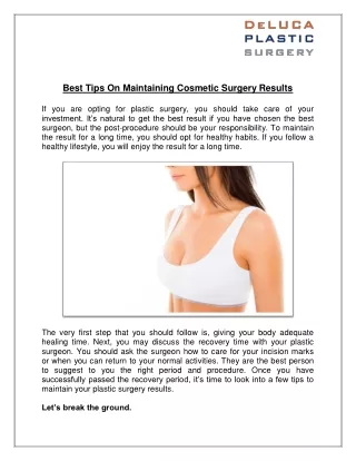Best Tips On Maintaining Cosmetic Surgery Results