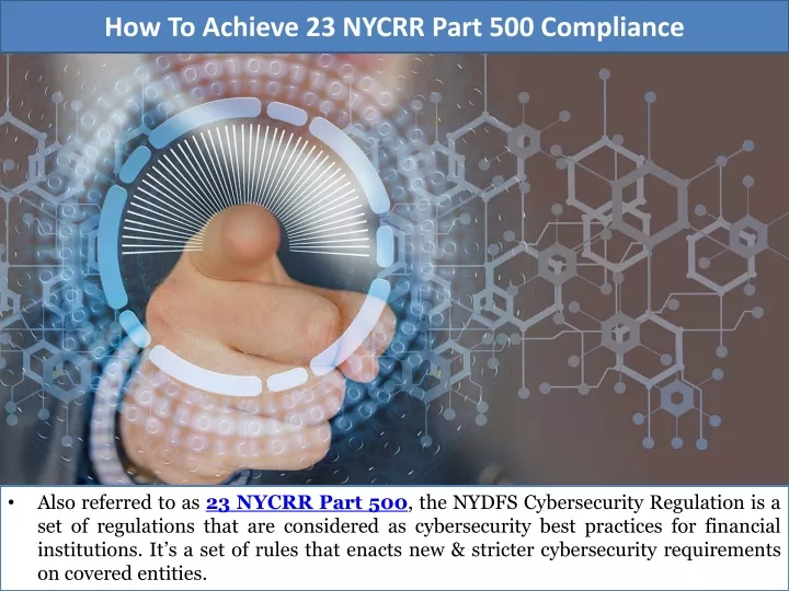 how to achieve 23 nycrr part 500 compliance