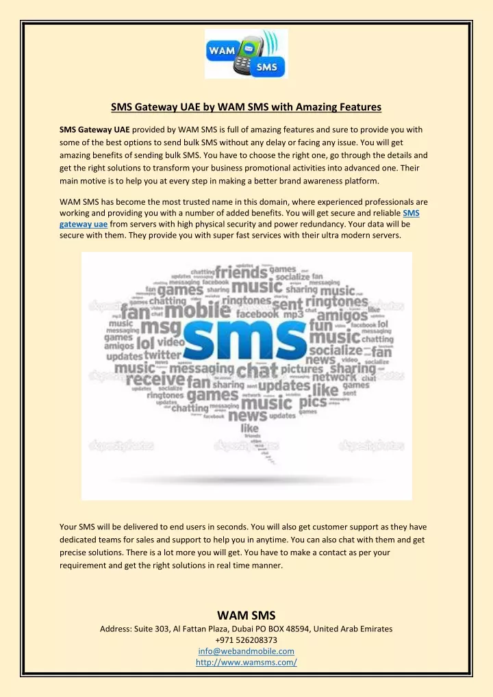 sms gateway uae by wam sms with amazing features