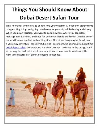 Things You Should Know About Dubai Desert Safari Tour