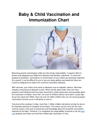 Baby & Child Vaccination Chart