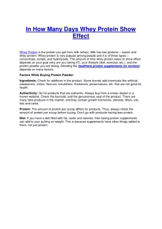 in how many days whey protein show effect