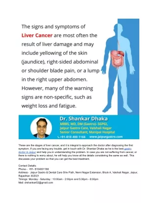 These are the stages of liver cancer, and it is integral to approach the doctor after diagnosing the first symptom