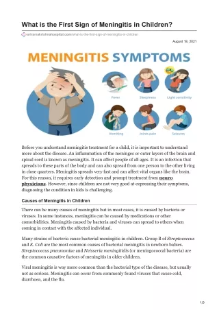 What is the First Sign of Meningitis in Children