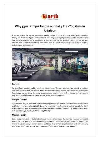 Why gym is important in our daily life -Top Gym in Udaipur