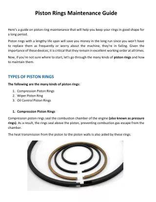 Piston Rings Maintenance Guideline