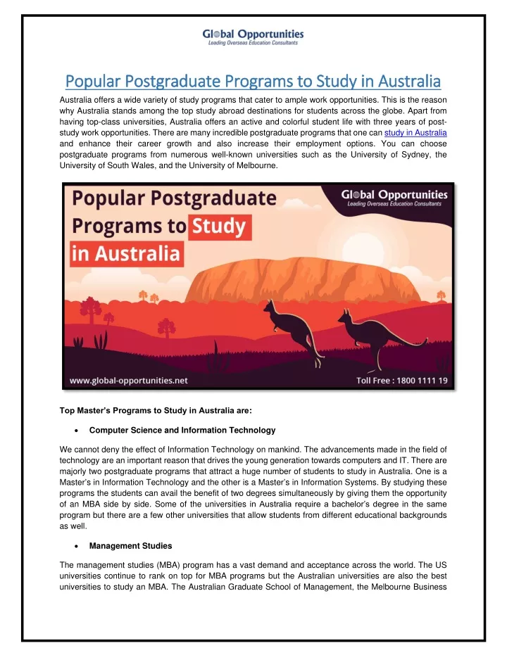 popular popular postgraduate programs