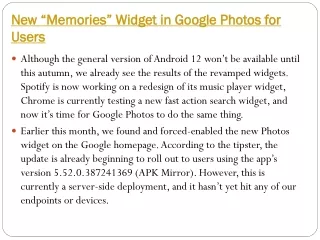 New “Memories” Widget in Google Photos for Users