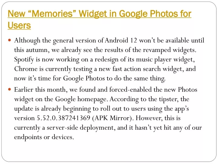 new memories widget in google photos for users
