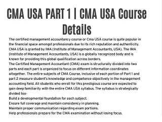 CMA USA PART 1 | CMA USA Course Details