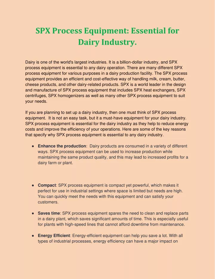 spx process equipment essential for dairy industry