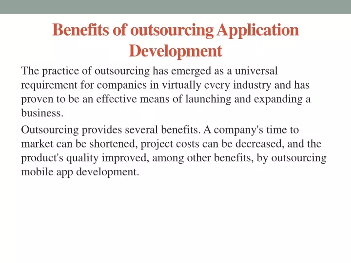 benefits of outsourcing application development