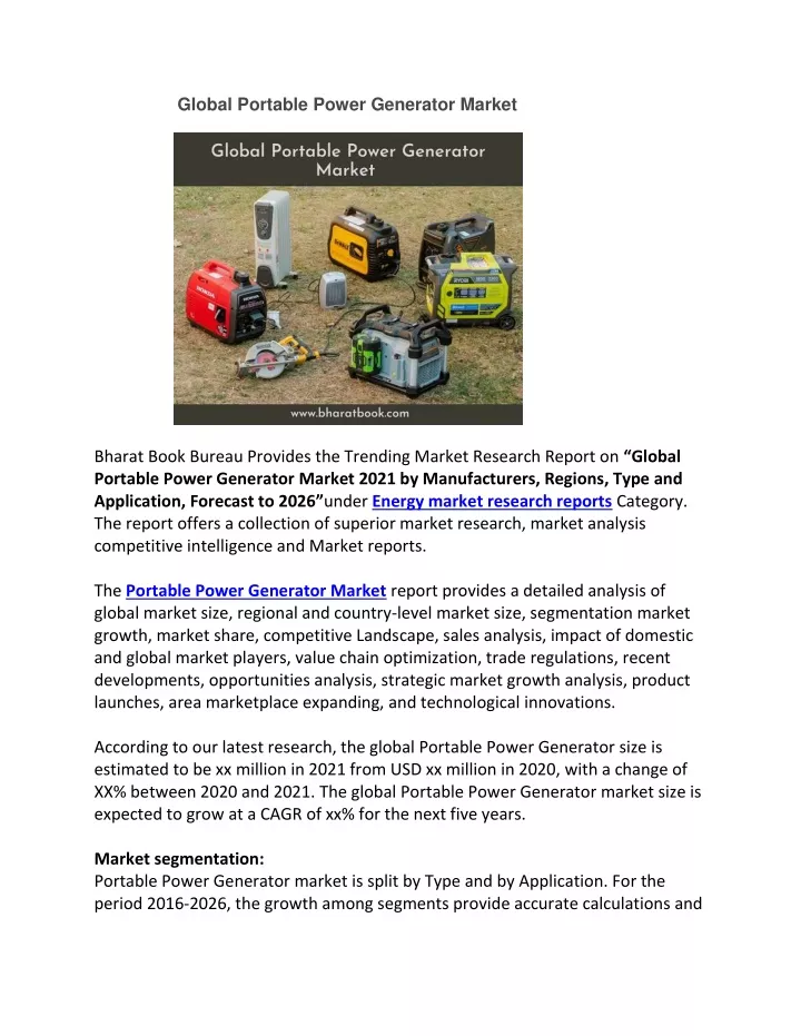 global portable power generator market