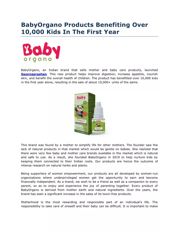 babyorgano products benefiting over 10 000 kids