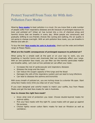 Protect Yourself From Toxic Air With Anti-Pollution Face Masks