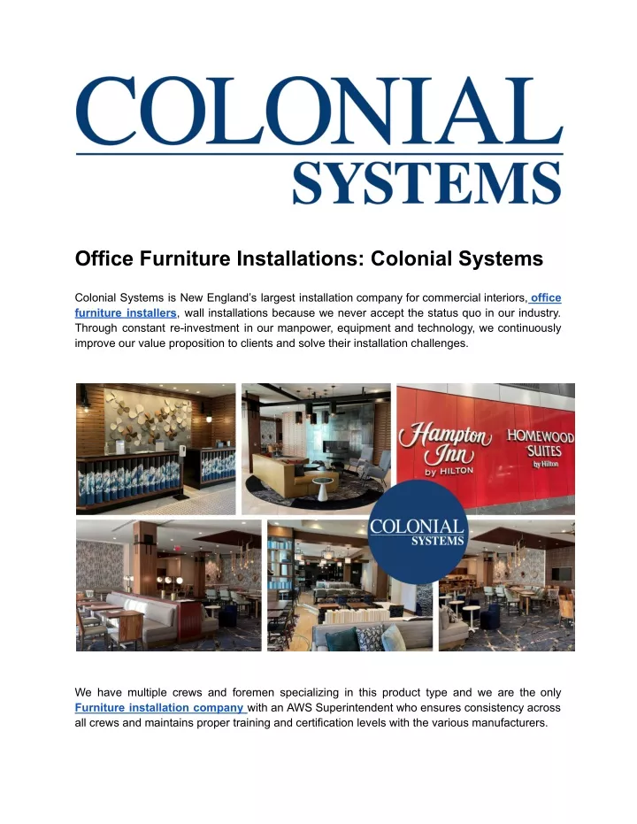 office furniture installations colonial systems